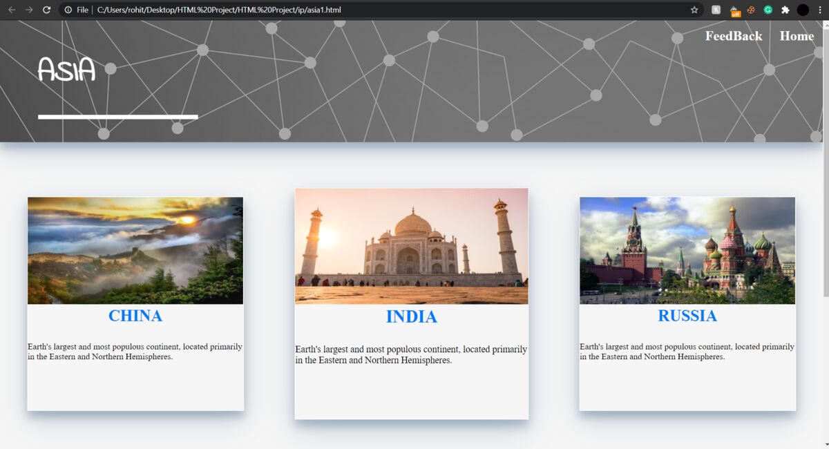 Continent page. Pick Asia and you get the countries inside it, each with a short description, so you can narrow down without opening ten tabs.