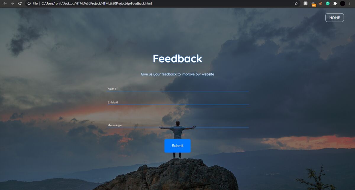 Feedback page. Every response lands in the database for review.