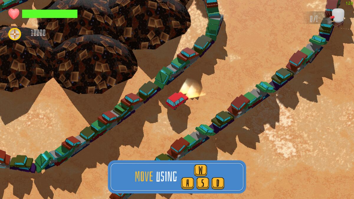 In game HUD. Health top left, resource count under it, and on the right a counter for how many enemies of which type are left before the next level. Tips appear as you play so new players are never stuck.